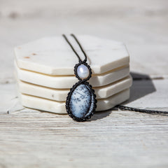Dendritic Agate and Pearl Gemstone Necklace