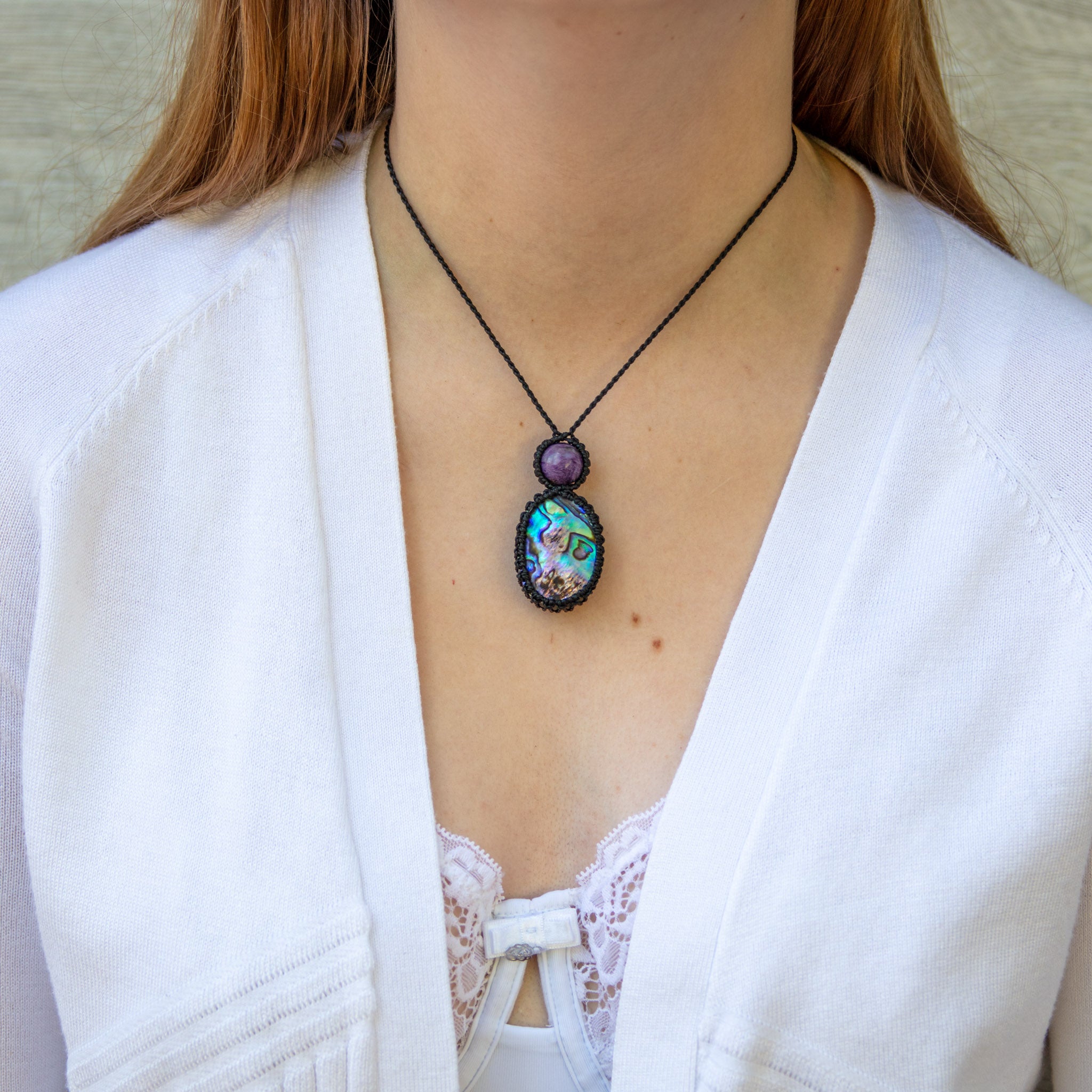 abalone charoite gemstone necklace