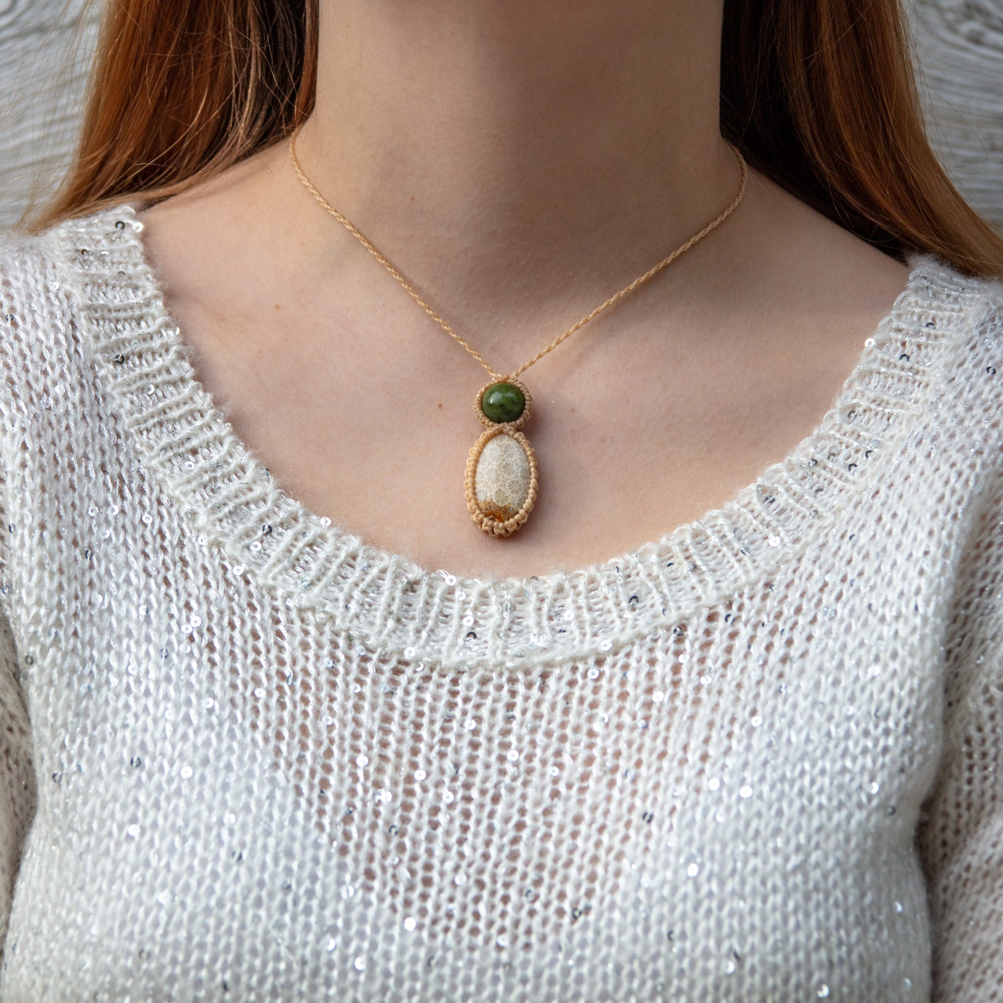 agatized coral canadian jade mystic duet necklace