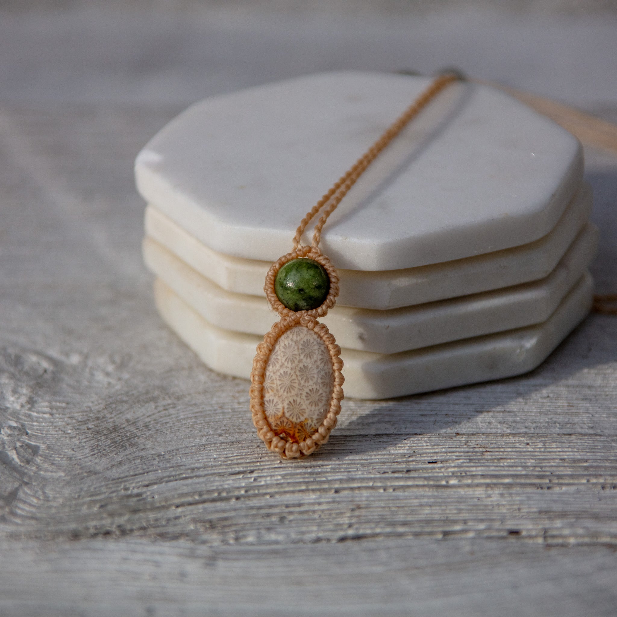 agatized coral canadian jade mystic duet necklace piece