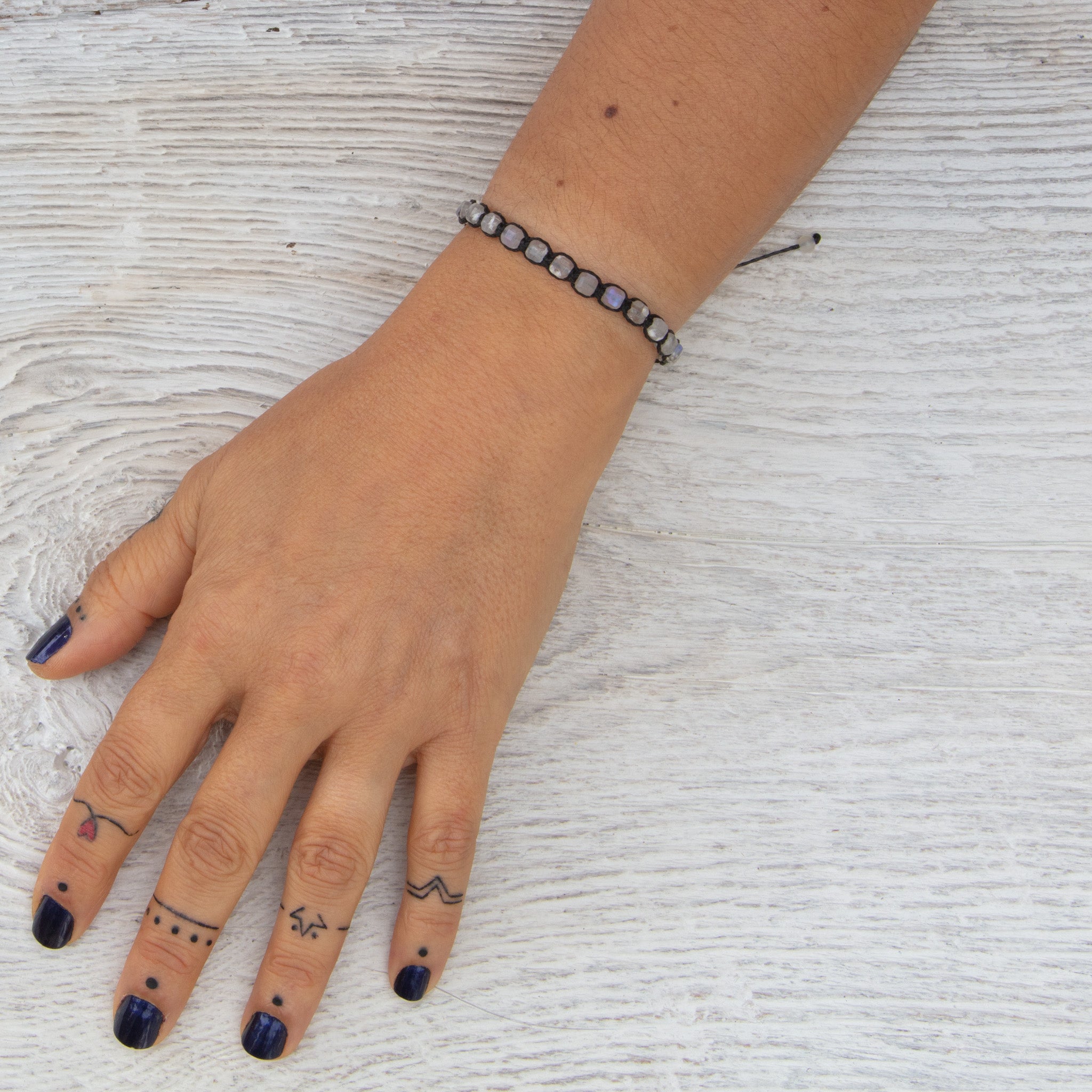 rainbow moonstone bling bijou black bracelet