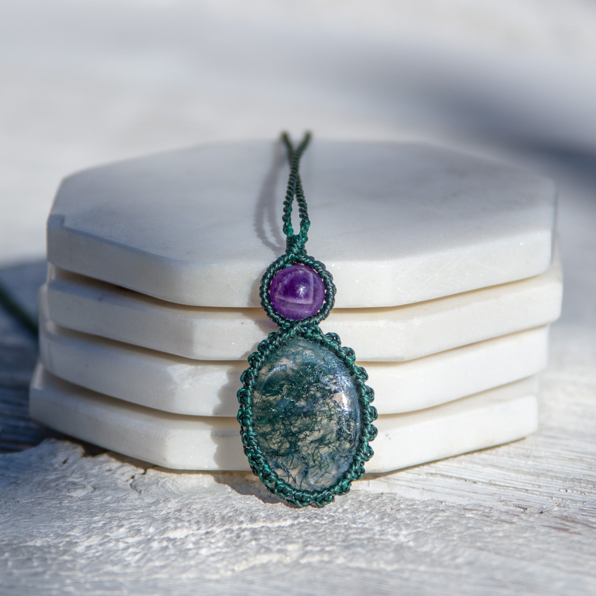 moss agate amethyst mystic duet necklace piece