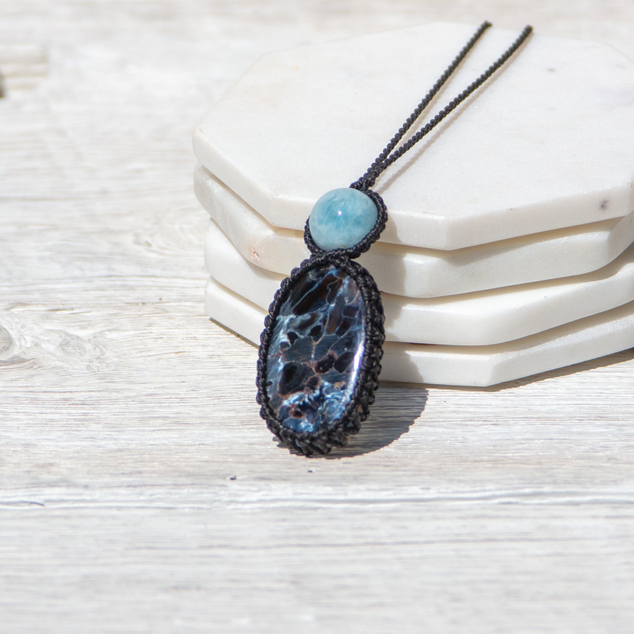 pietersite aquamarine mystic duet necklace piece