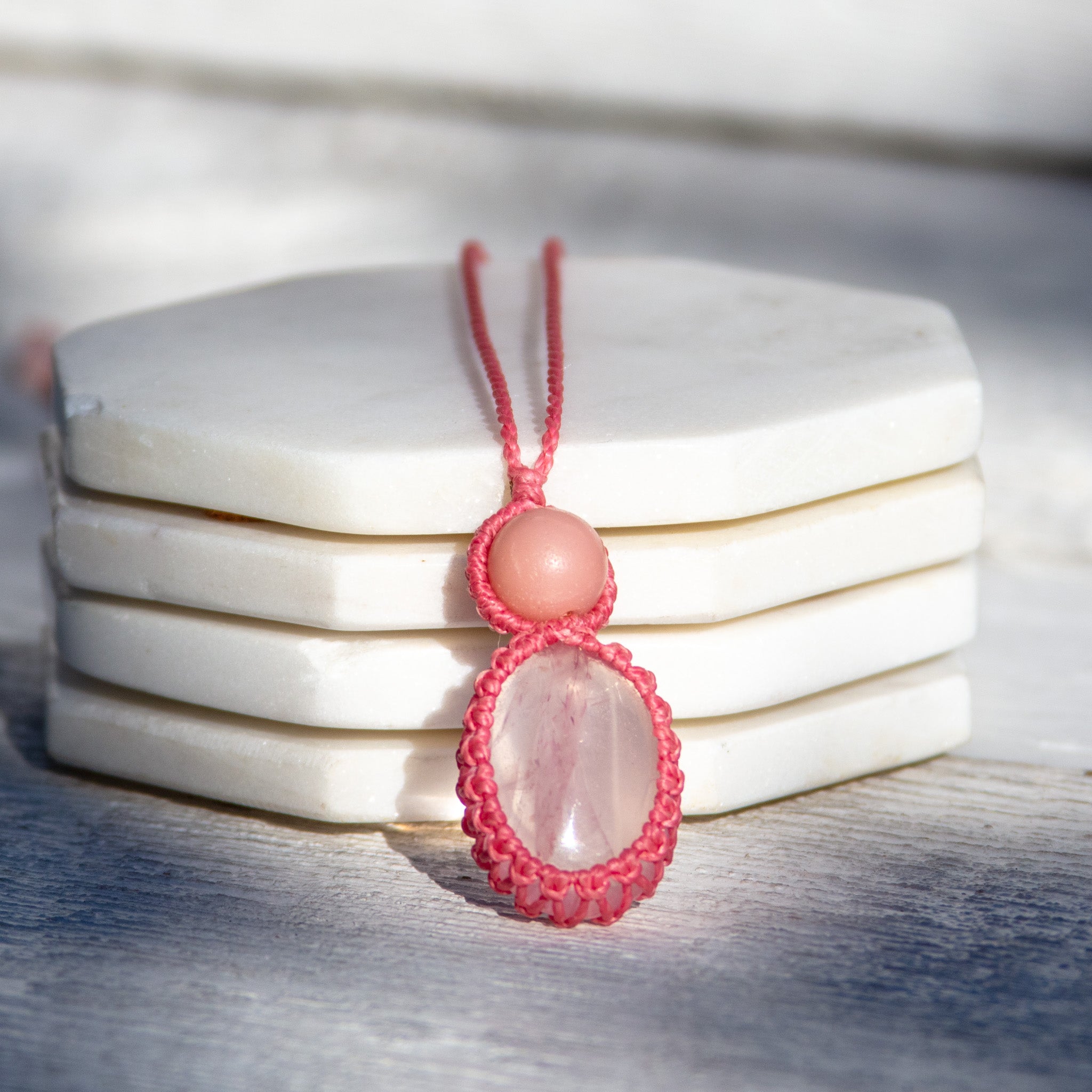 rose quartz pink opal stone necklace