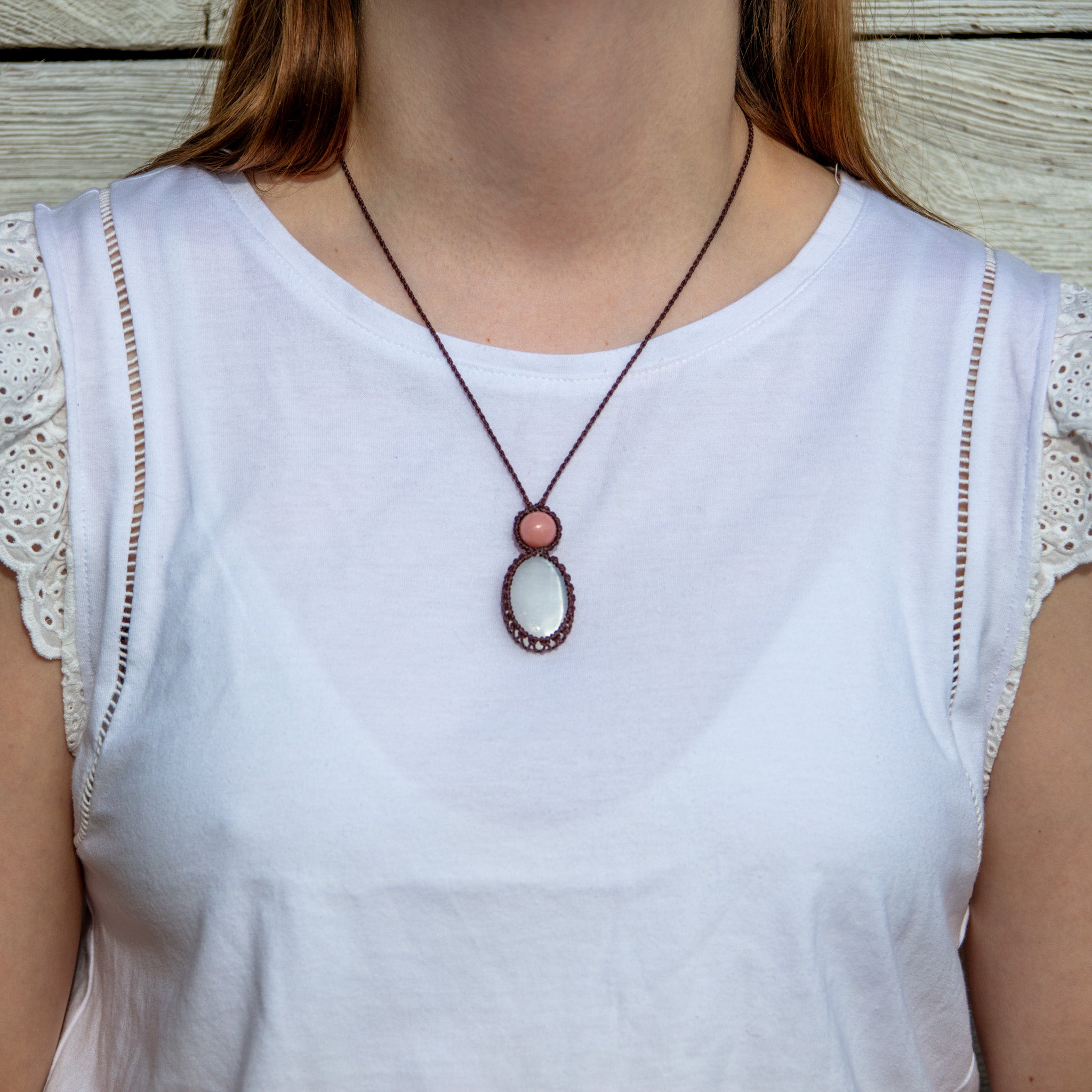 selenite pink opal mystic duet necklace
