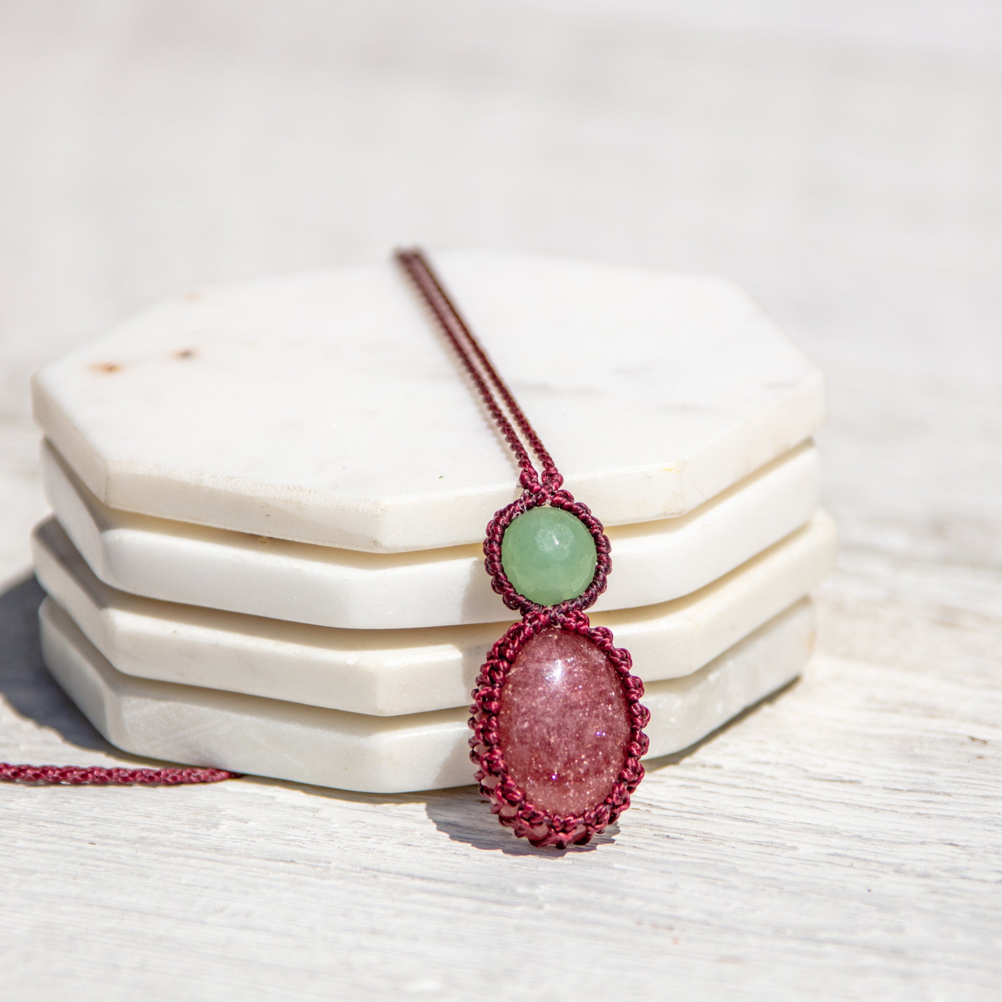 strawberry quartz aventurine mystic duet necklace piece
