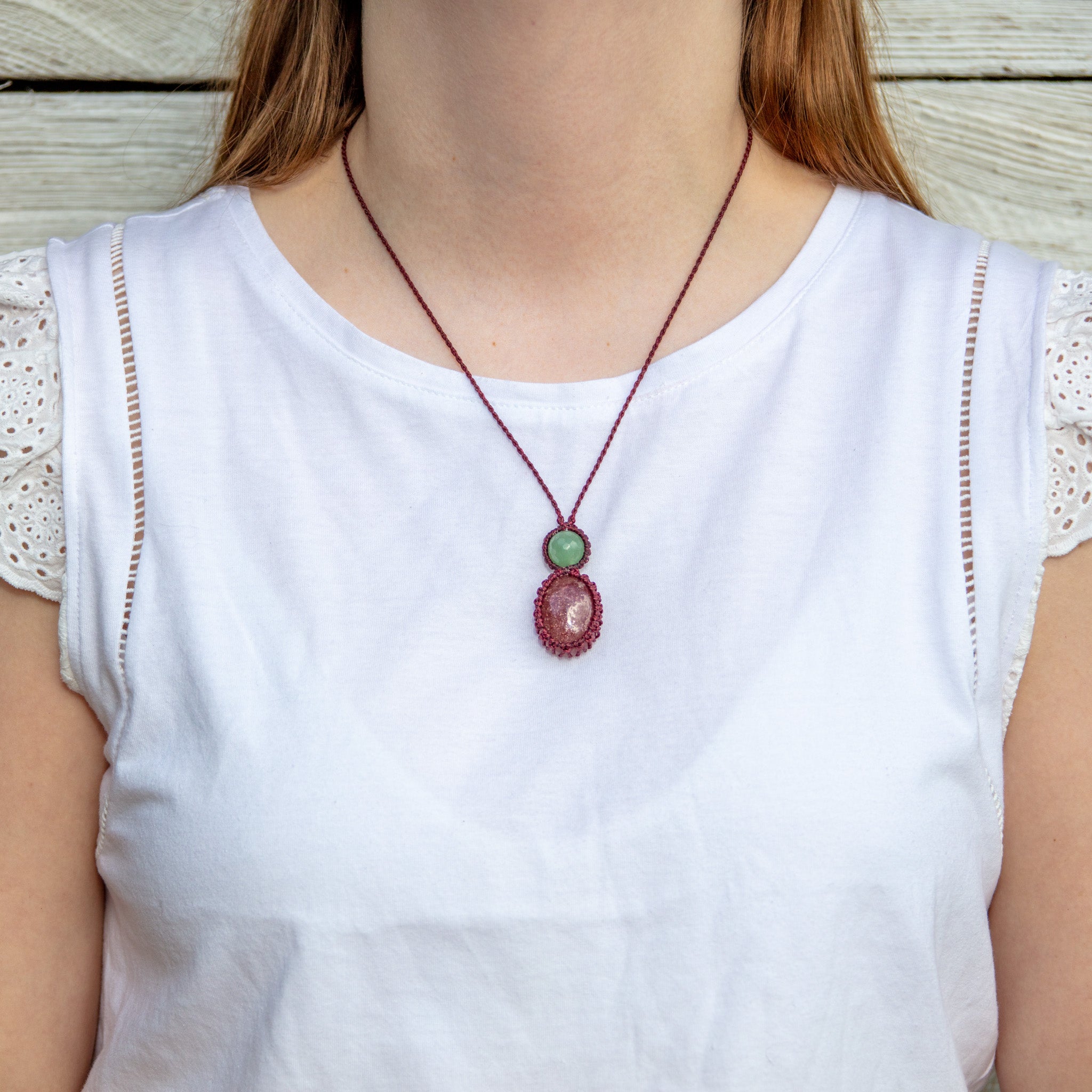 strawberry quartz aventurine mystic duet necklace
